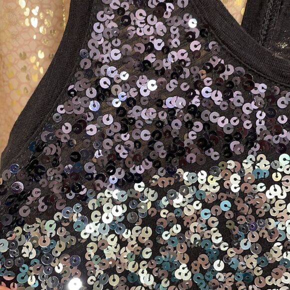 Express black and silver sequin racer back ruched tanktop size XS - Picture 3 of 4